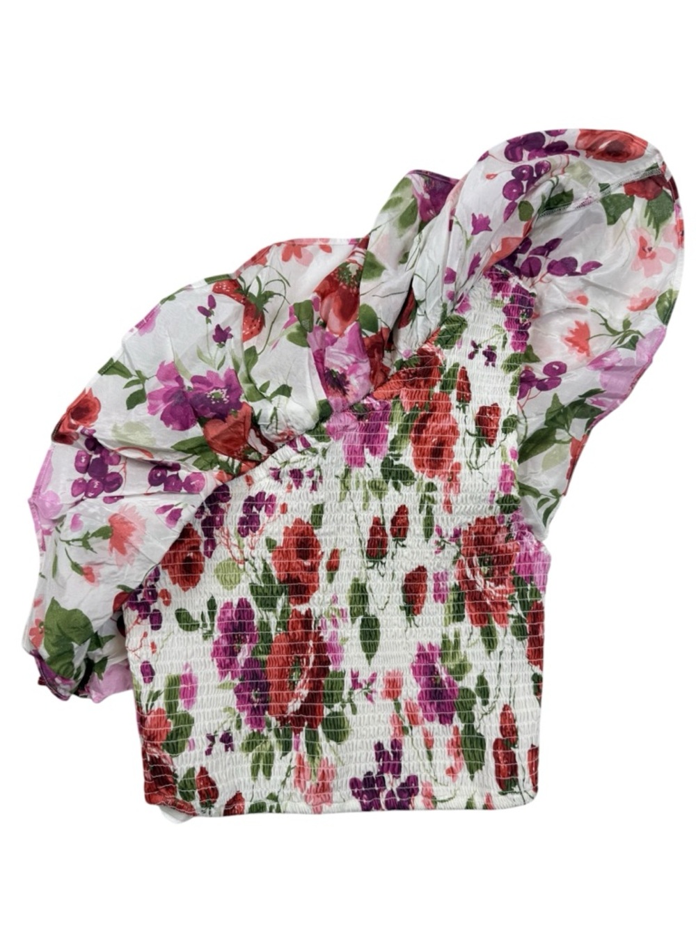 Abercrombie & Fitch NWT Asymmetrical One-Shoulder Ruffle Pink Fruit Crop Small - Picture 4 of 7